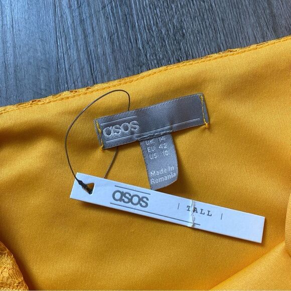 ASOS Lace Midi Dress Yellow One Shoulder NEW 10 Tall - Picture 4 of 10